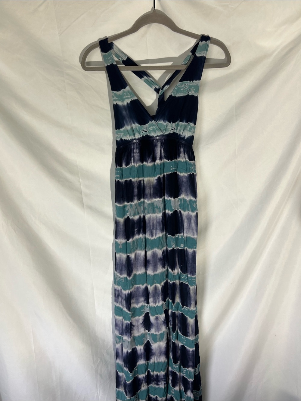 NWOT Womens HARD TAIL Blue* Tie Dye Empire Waist* 90% Cotton Maxi Dress